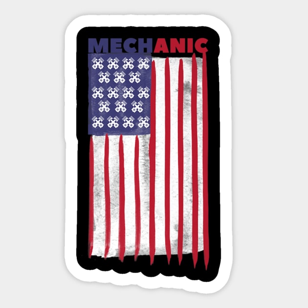 Patriot Mechanic Flag Labor Day 4th July Sticker by Stick Figure103